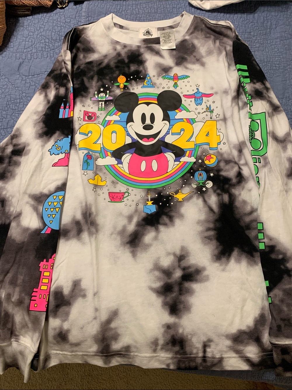 Disney Black & White Tie-Dye Mickey 2024 Long Sleeve Tee